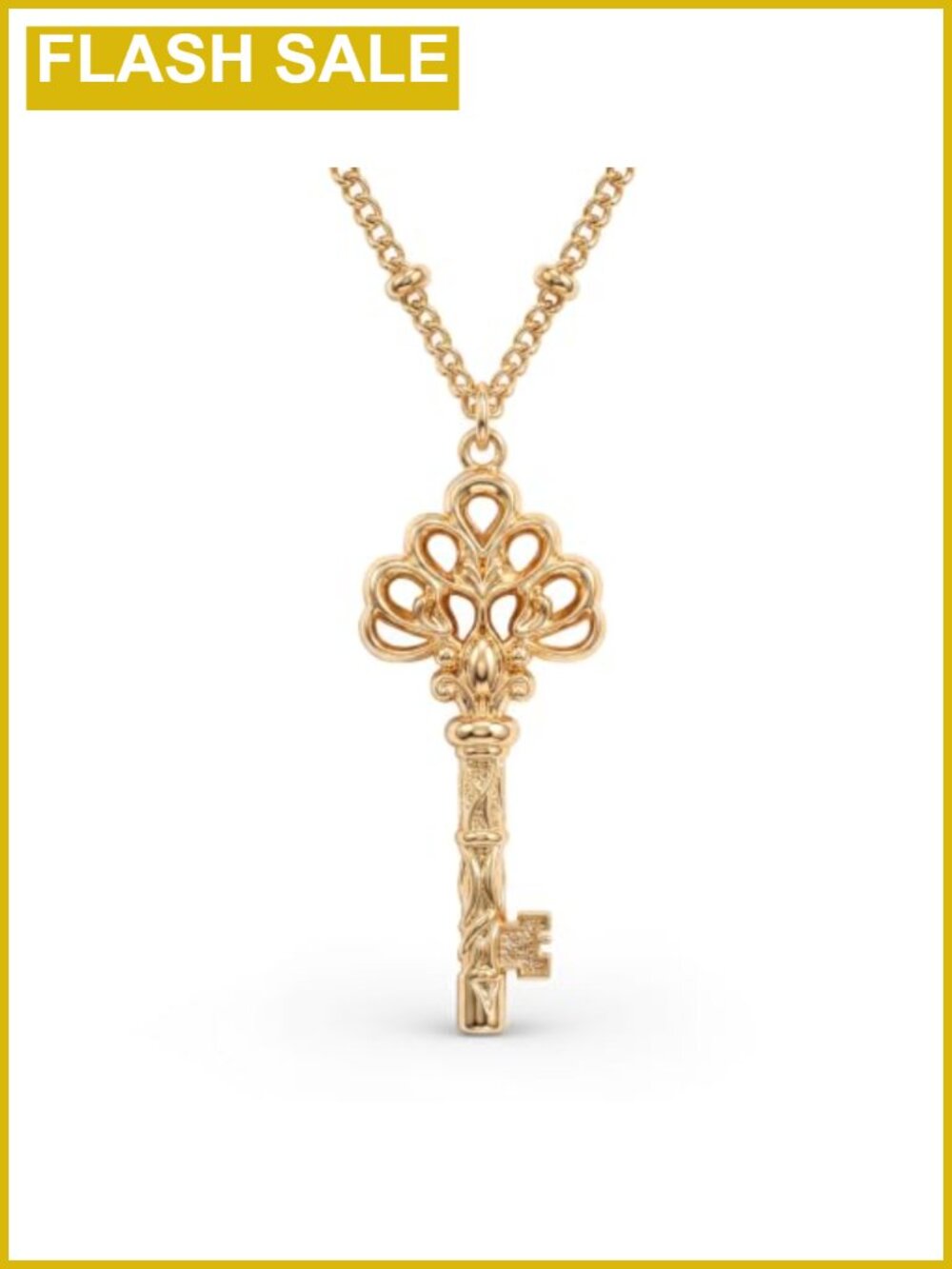14K Gold Plated Key Pendant Necklace Crown Adjustable Chain Women Jewelry